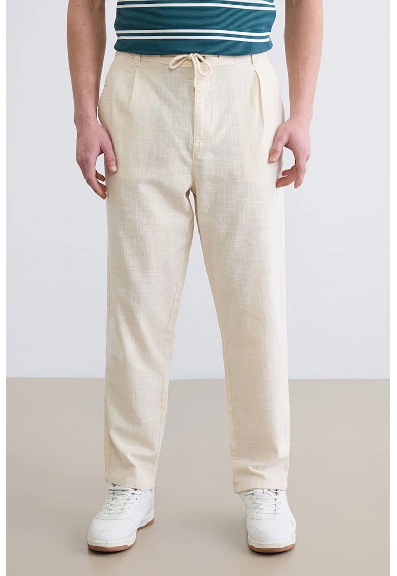 Pantaloni conici din bumbac cu snur, Crem