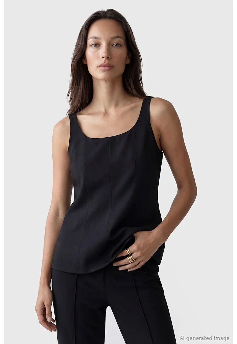 Top din amestec de in cu fermoar, Negru