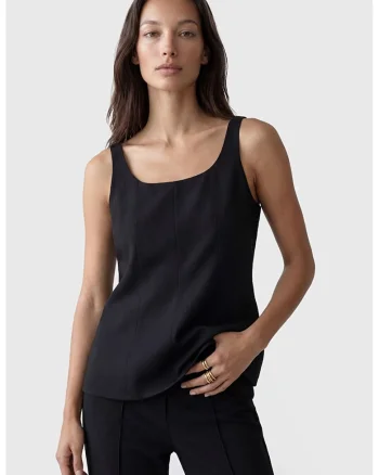 Top din amestec de in cu fermoar, Negru