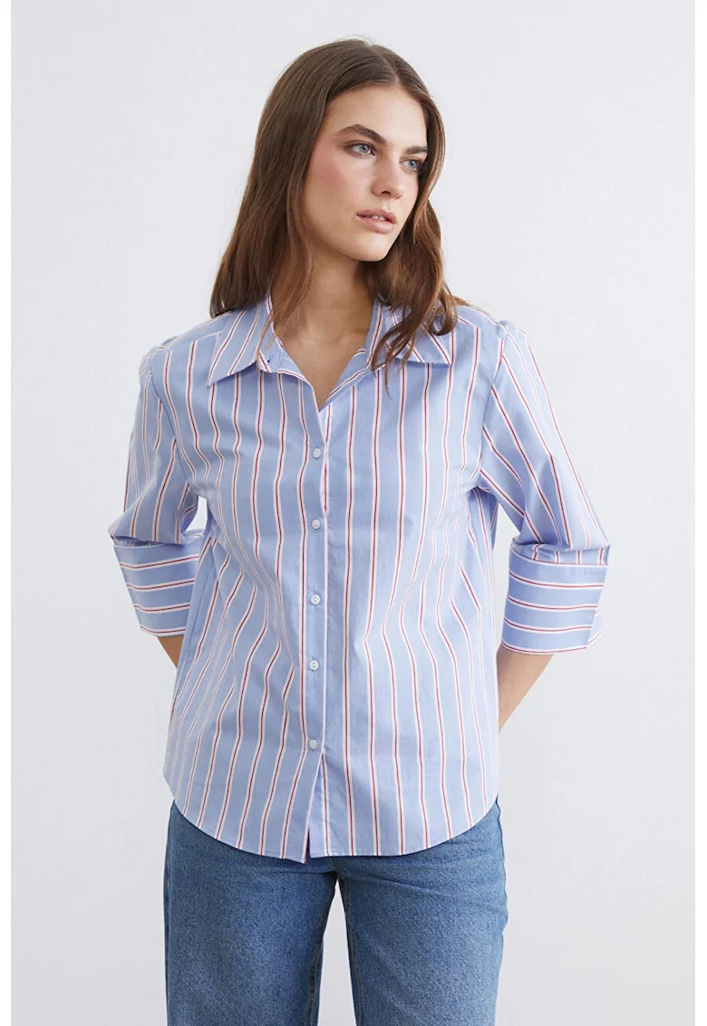 Camasa regular-fit cu dungi, Alb/Albastru pastel/Maro