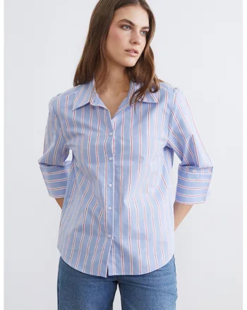 Camasa regular-fit cu dungi, Alb/Albastru pastel/Maro