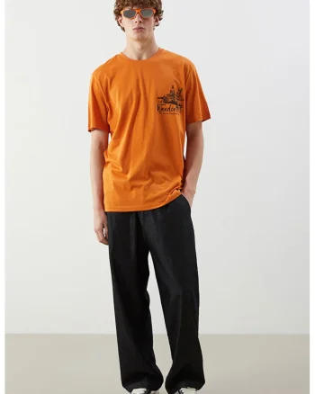 Tricou din bumbac cu imprimeu grafic, Portocaliu mandarina