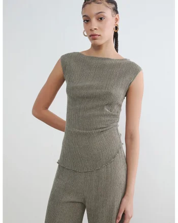 Top extra slim-fit cu croiala asimetrica, Verde stins
