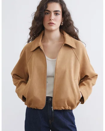 Jacheta crop cu fermoar, Maro camel