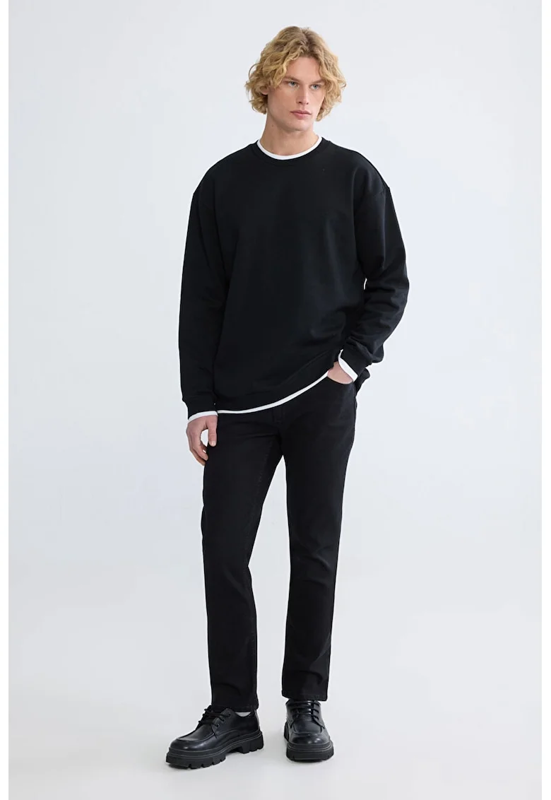 Blugi regular-fit cu model uni, Negru