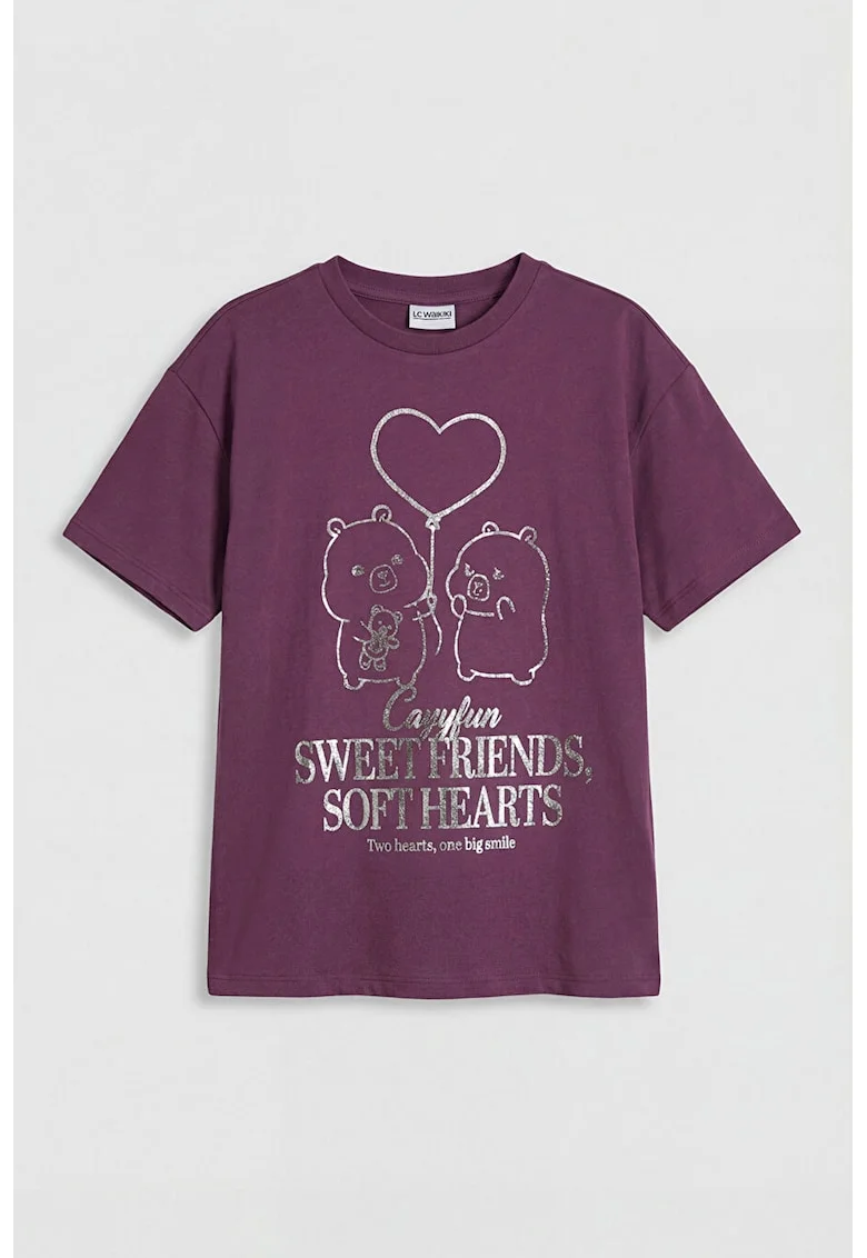 Tricou cu imprimeu cu aspect metalizat, Argintiu/Violet pruna