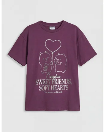Tricou cu imprimeu cu aspect metalizat, Argintiu/Violet pruna