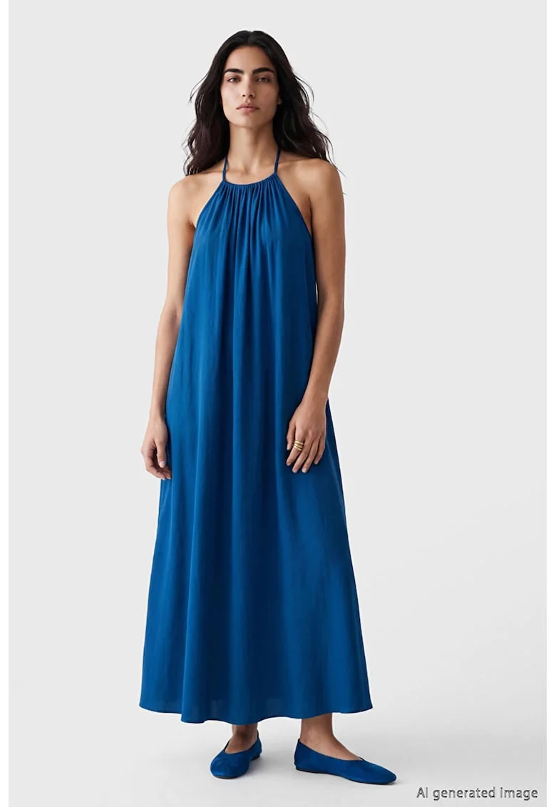 Rochie cu decolteu halter si fronseuri, Albastru royal