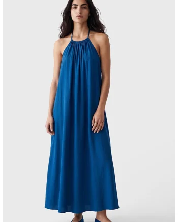 Rochie cu decolteu halter si fronseuri, Albastru royal