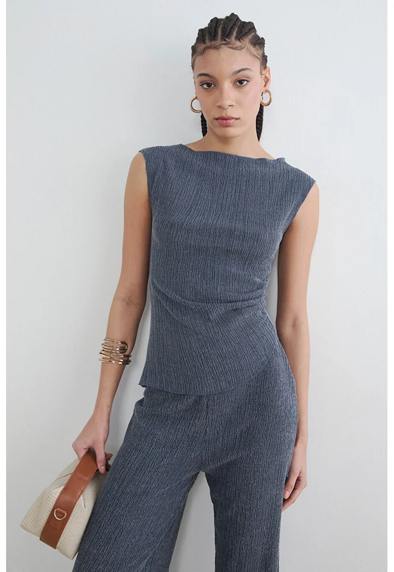 Top extra slim-fit cu croiala asimetrica, Albastru stins