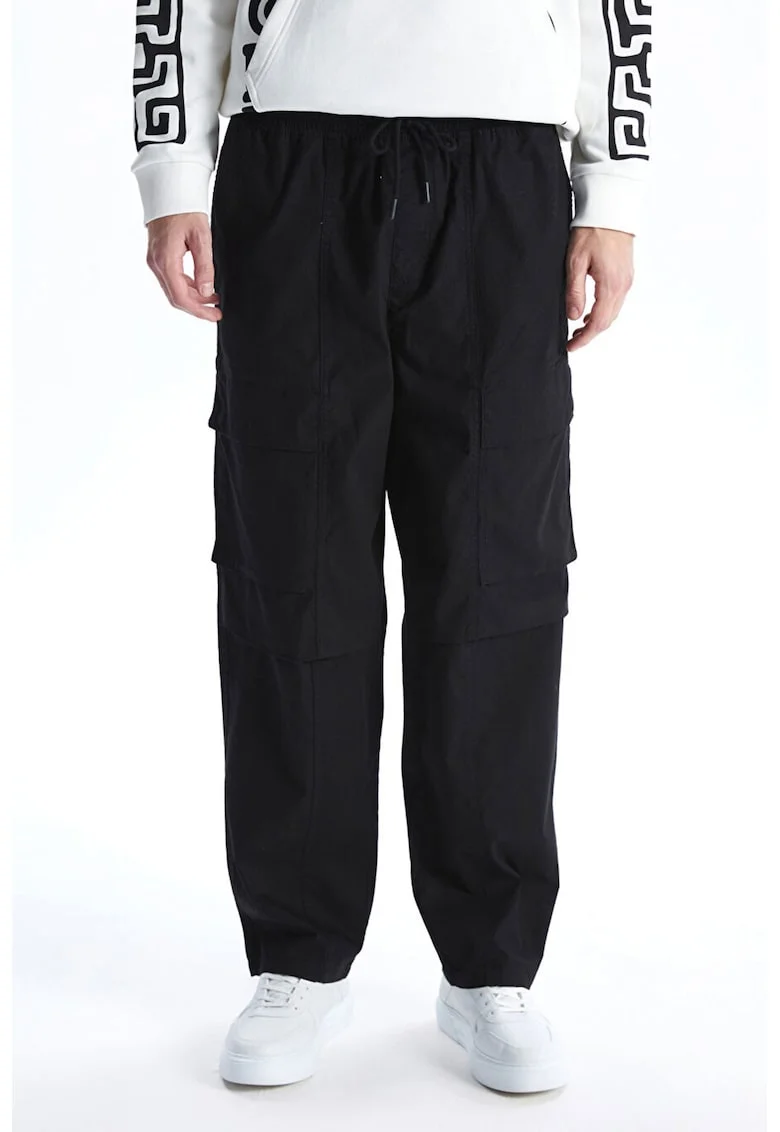 Pantaloni cargo cu croiala lejera, Negru