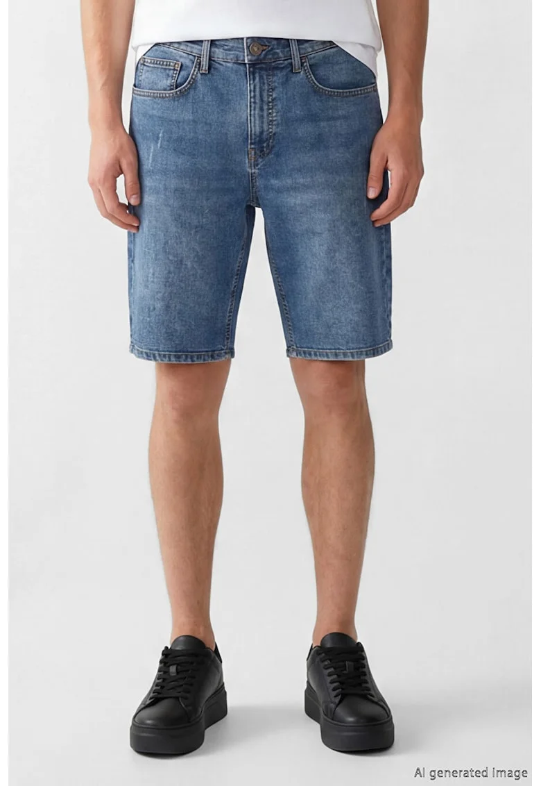 Blugi scurti cu croiala regular-fit, Albastru melange