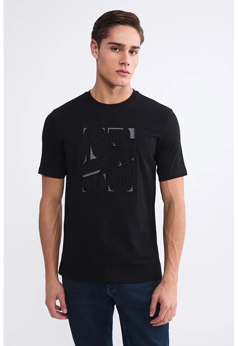 Tricou din bumbac cu detaliu in relief, Negru