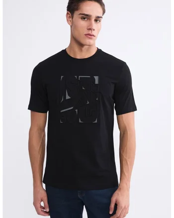 Tricou din bumbac cu detaliu in relief, Negru