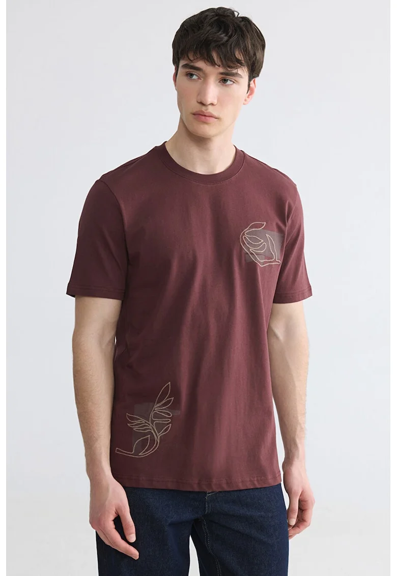 Tricou din bumbac cu imprimeu grafic, Maro cognac