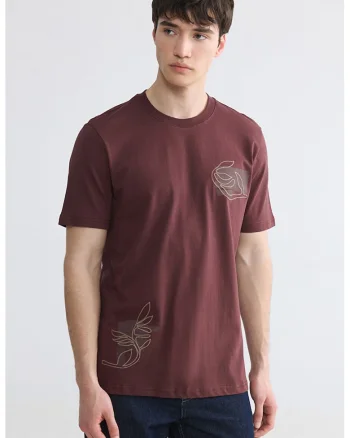 Tricou din bumbac cu imprimeu grafic, Maro cognac