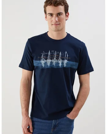 Tricou din bumbac cu imprimeu grafic, Bleumarin