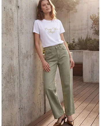 Tricou din bumbac cu imprimeu text, Alb