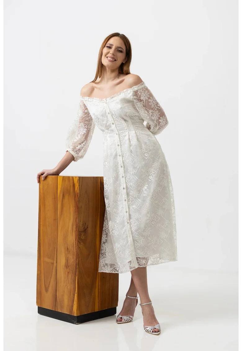 Rochie midi din organza cu umeri decupati