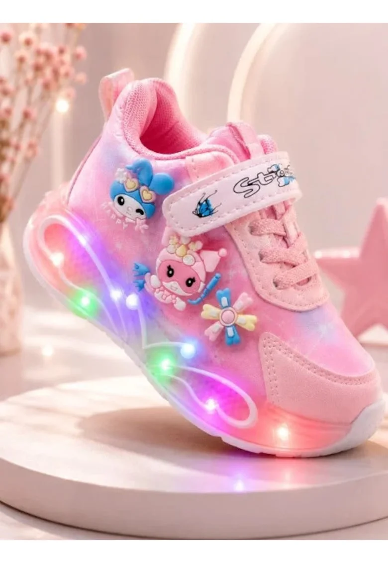 Pantofi sport cu luminite, Model You and Me, Piele ecologica, Fete, Roz, Roz