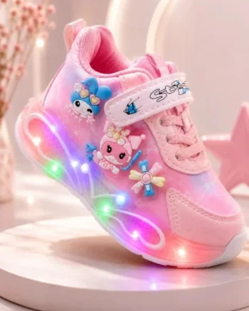 Pantofi sport cu luminite, Model You and Me, Piele ecologica, Fete, Roz, Roz