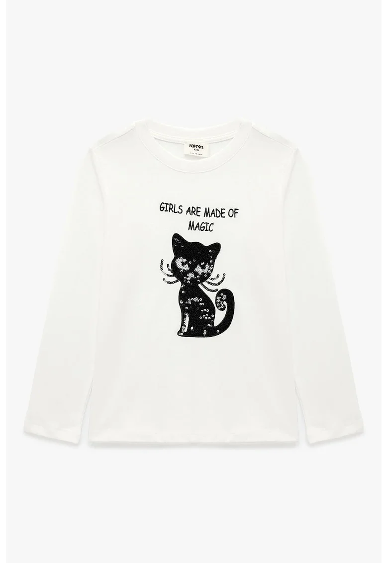 Bluza cu decolteu la baza gatului si imprimeu grafic, Ecru