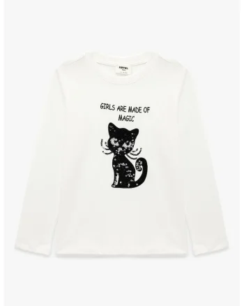 Bluza cu decolteu la baza gatului si imprimeu grafic, Ecru