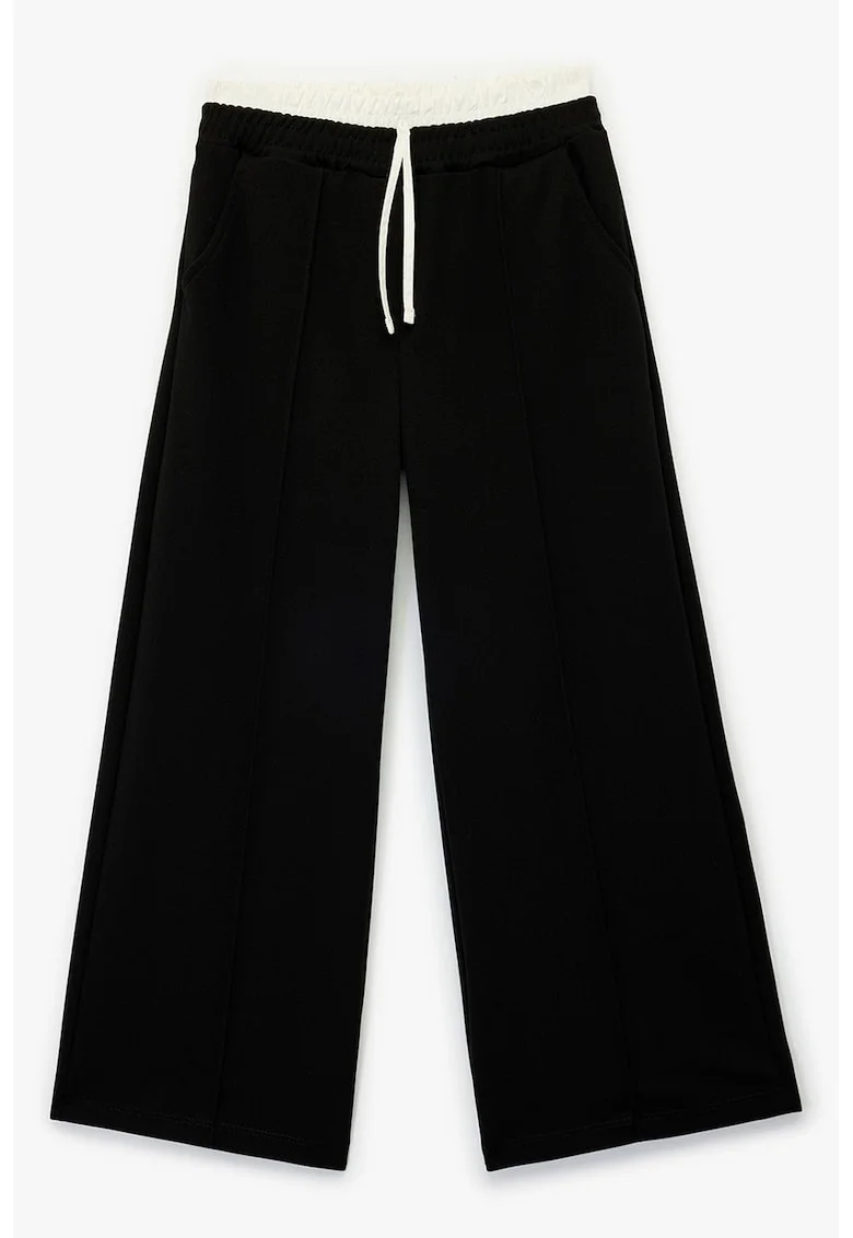 Pantaloni cu talie medie si model uni, Negru
