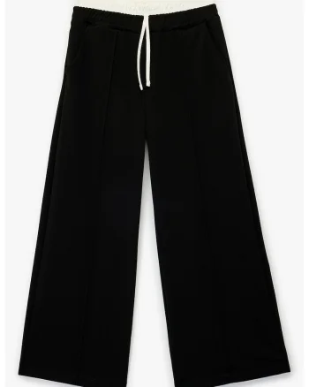 Pantaloni cu talie medie si model uni, Negru
