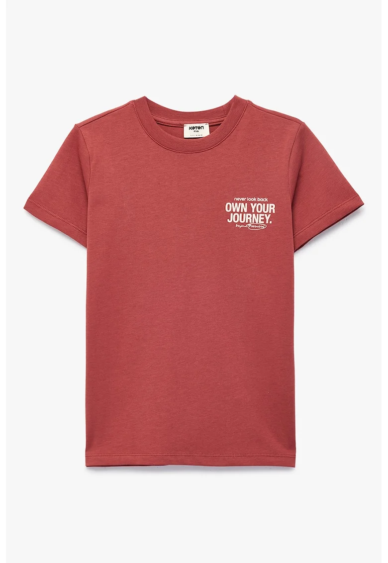 Tricou din bumbac cu imprimeu text, Rosu prafuit
