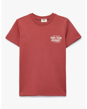 Tricou din bumbac cu imprimeu text, Rosu prafuit