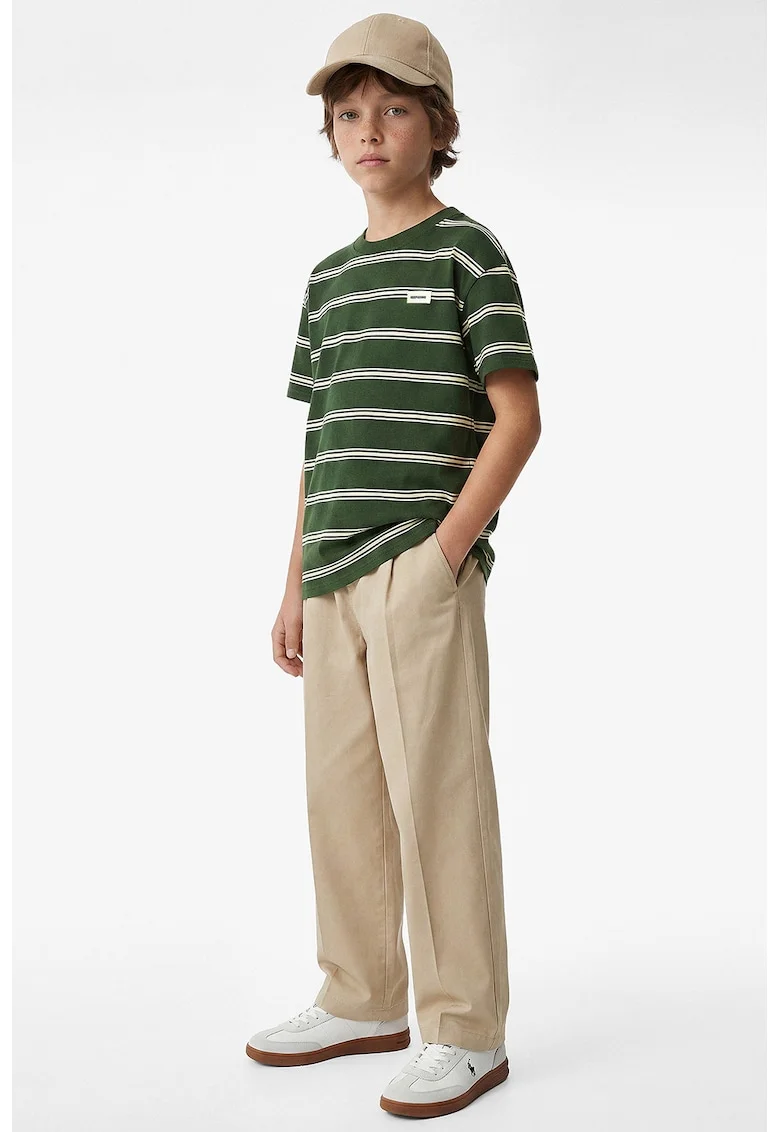 Tricou cu decolteu la baza gatului si model in dungi, Verde inchis