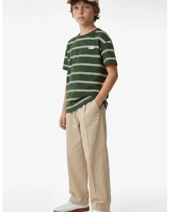 Tricou cu decolteu la baza gatului si model in dungi, Verde inchis