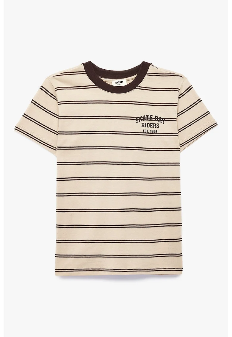 Tricou din bumbac cu model in dungi, Maro/Bej inchis