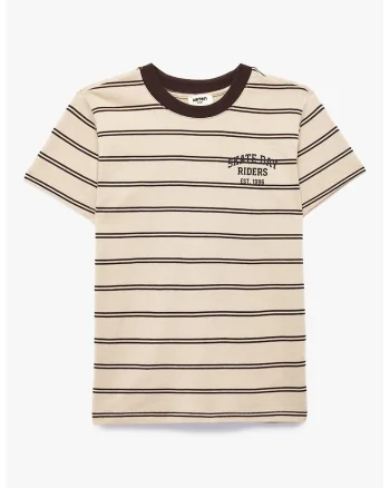 Tricou din bumbac cu model in dungi, Maro/Bej inchis