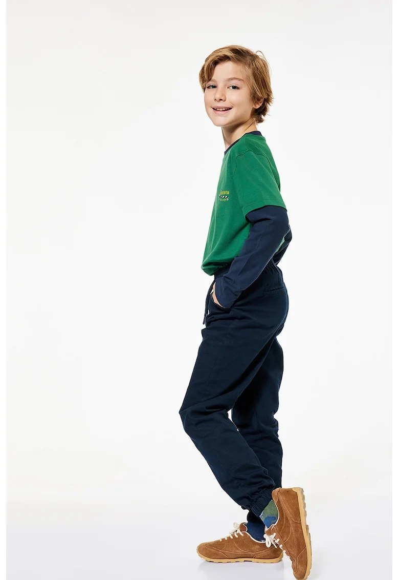 Pantaloni relaxed fit cu snur de ajustare in talie, Bleumarin
