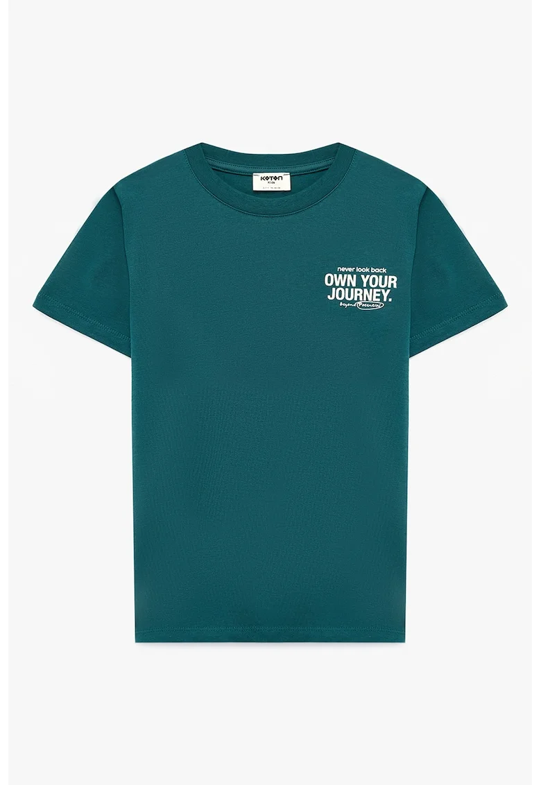Tricou din bumbac cu imprimeu text, Verde smarald