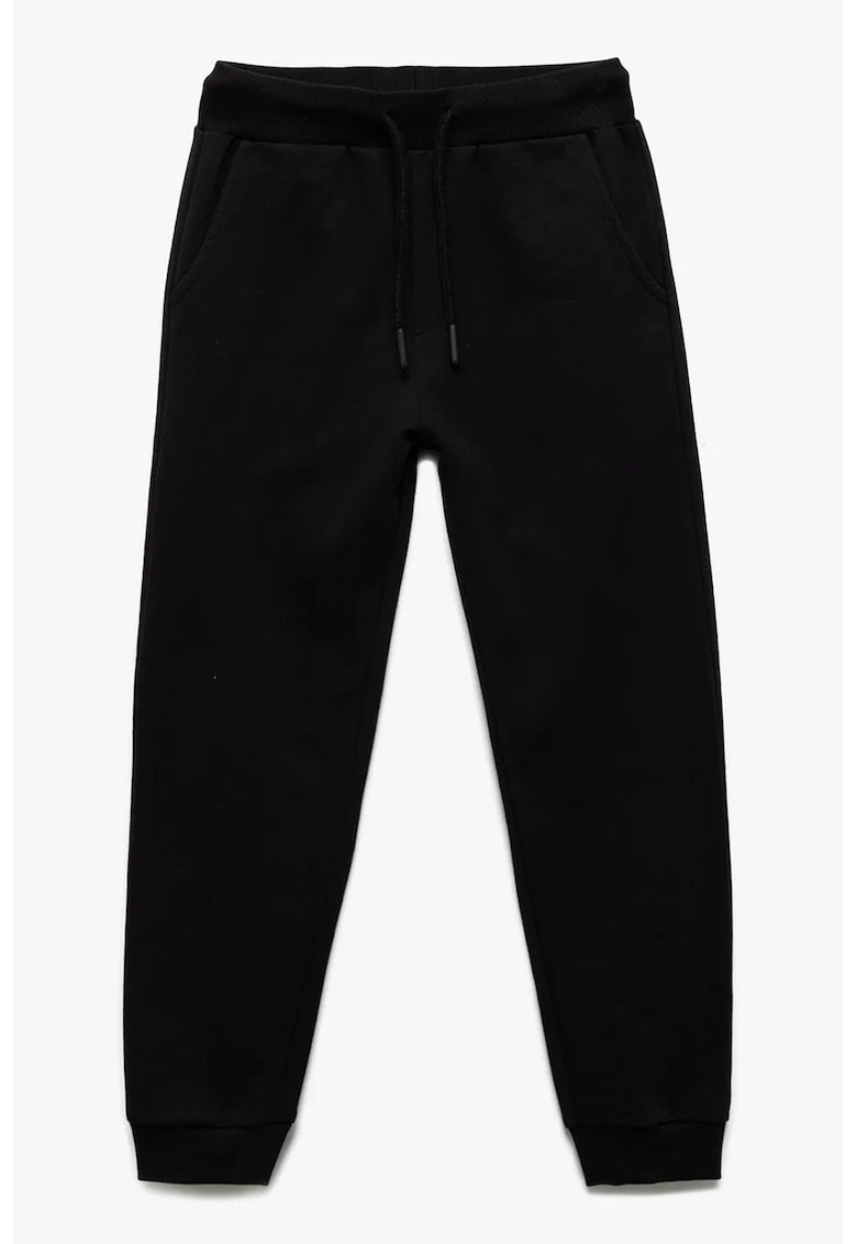 Pantaloni de trening cu model uni si talie ajustabila, Negru