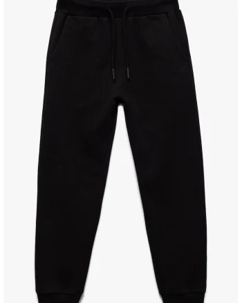 Pantaloni de trening cu model uni si talie ajustabila, Negru