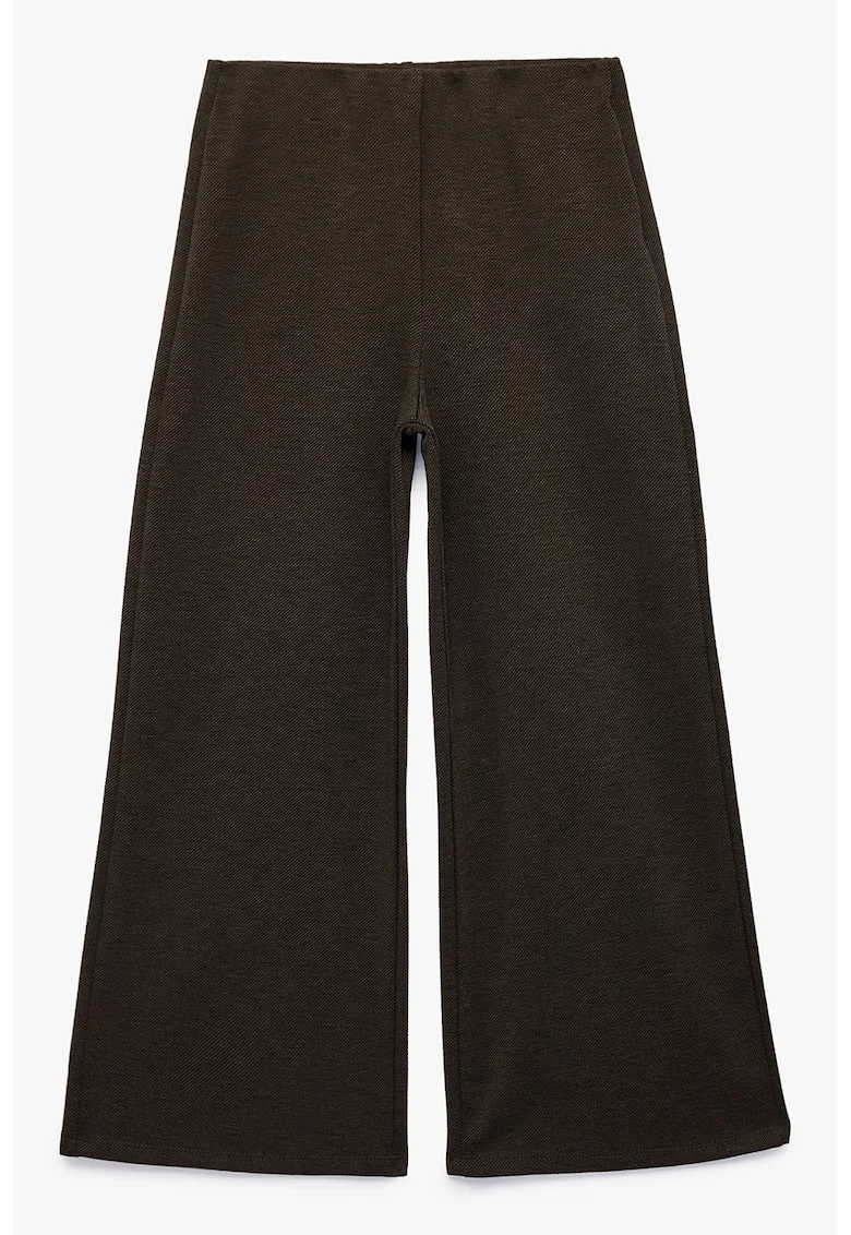 Pantaloni cu croiala ampla si talie medie, Maro inchis