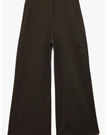 Pantaloni cu croiala ampla si talie medie, Maro inchis