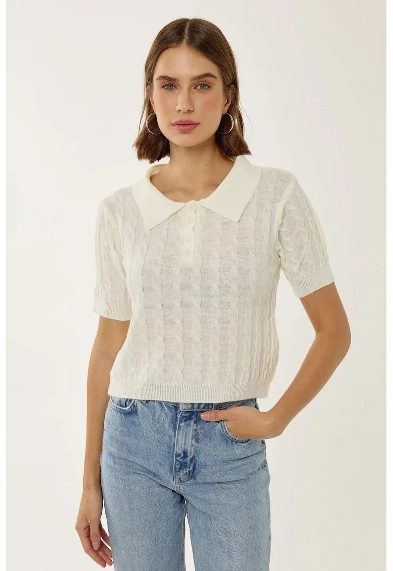 Tricou cu model cu torsade, Natural