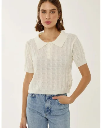 Tricou cu model cu torsade, Natural