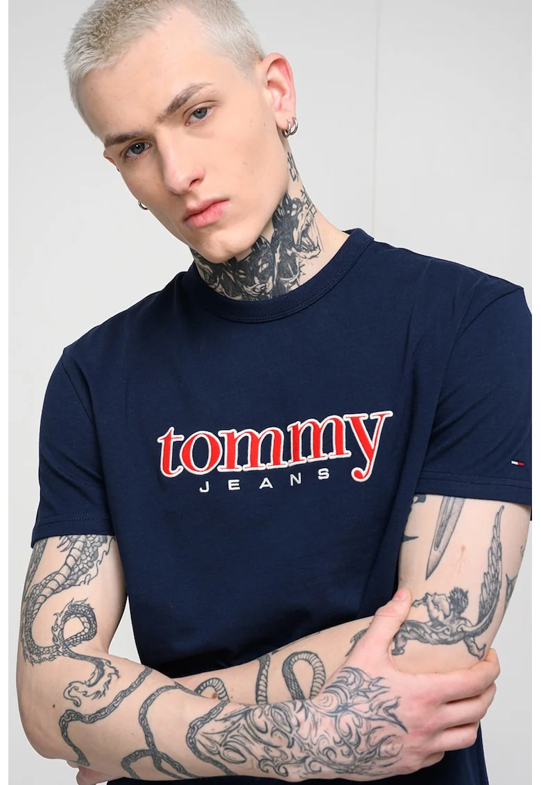 Tricou regular fit cu logo brodat pe piept, Bleumarin, Bleumarin