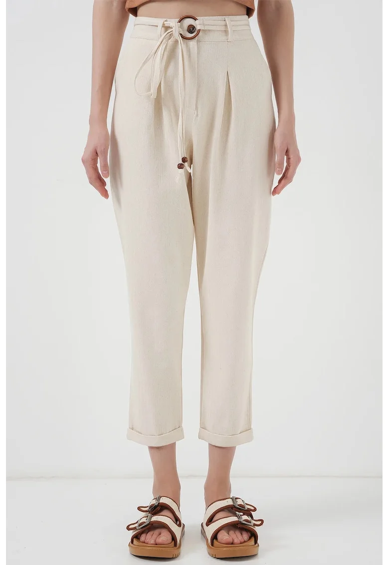 Pantaloni dama, BigDart, croiala lejera, Bumbac, Crema naturala, Crem