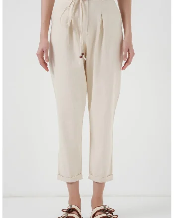 Pantaloni dama, BigDart, croiala lejera, Bumbac, Crema naturala, Crem