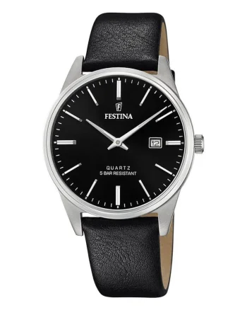 Ceas de piele cu logo, Argintiu/Negru