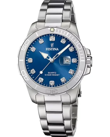 Ceas quartz cu cristale, Argintiu/Albastru petrol