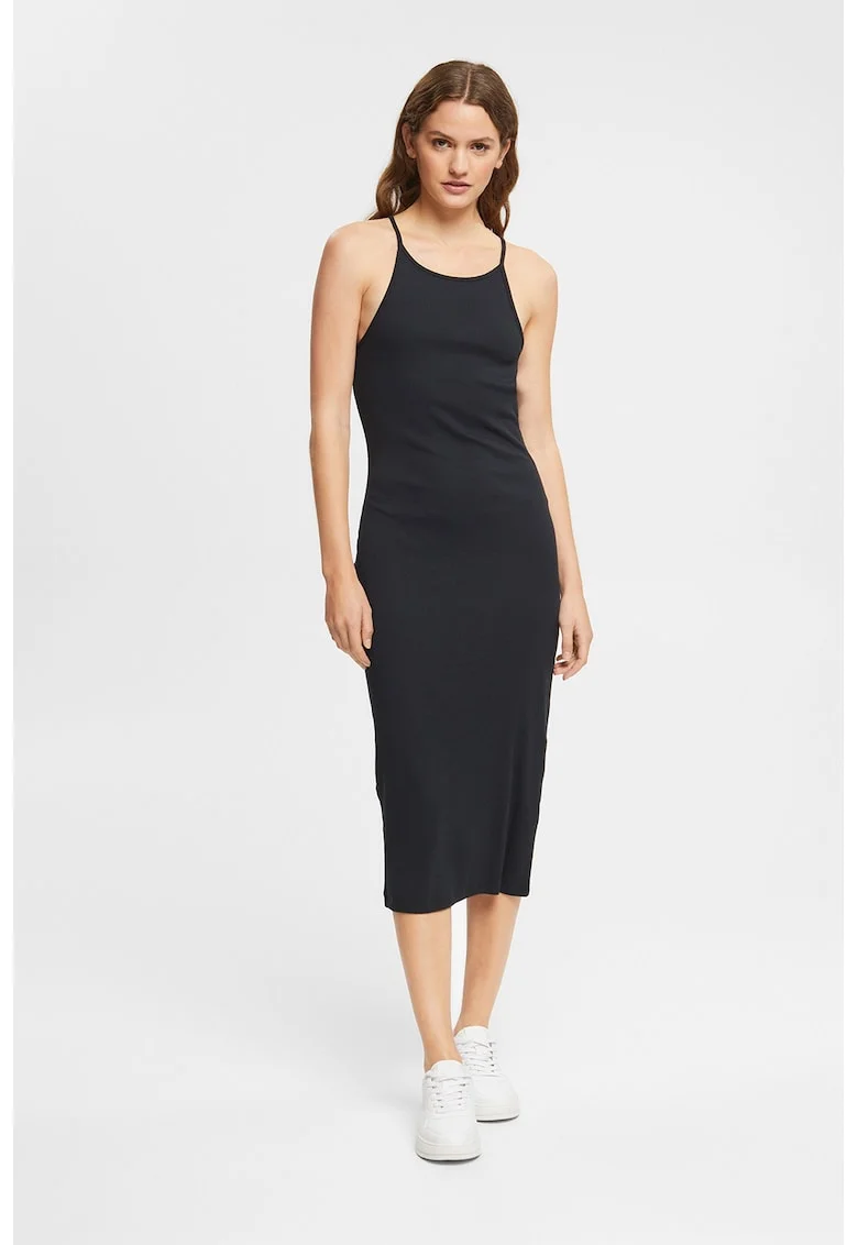 Rochie midi din amestec de bumbac, Negru