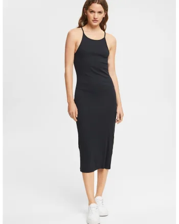 Rochie midi din amestec de bumbac, Negru